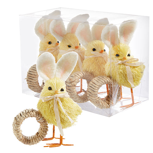 6" Set of 2 Chick with Bunny Ears Napkin Rings