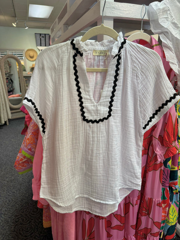 White with Black Ric Rac Top