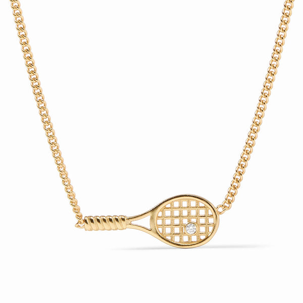 Julie Vos Tennis Racquet Delicate Necklace in Gold with Cubic Zirconia