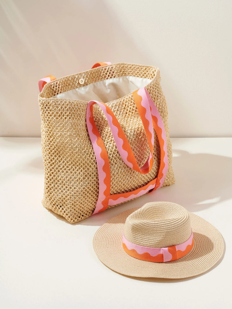 Antigua Tote And Hat Set in Pink + Orange