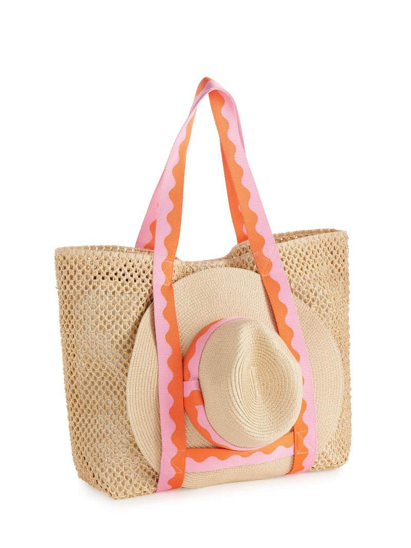 Antigua Tote And Hat Set in Pink + Orange