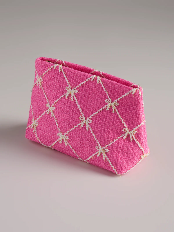 Tinsel Bow Zip Pouch in Pink
