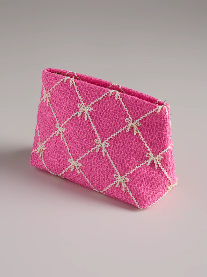 Tinsel Bow Zip Pouch in Pink