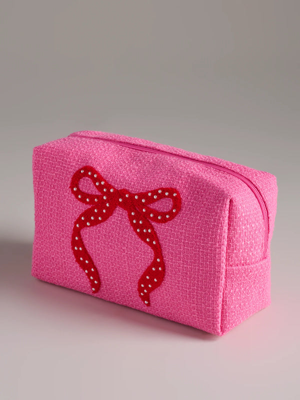 Large Mara Bow Zip Pouch in Pink