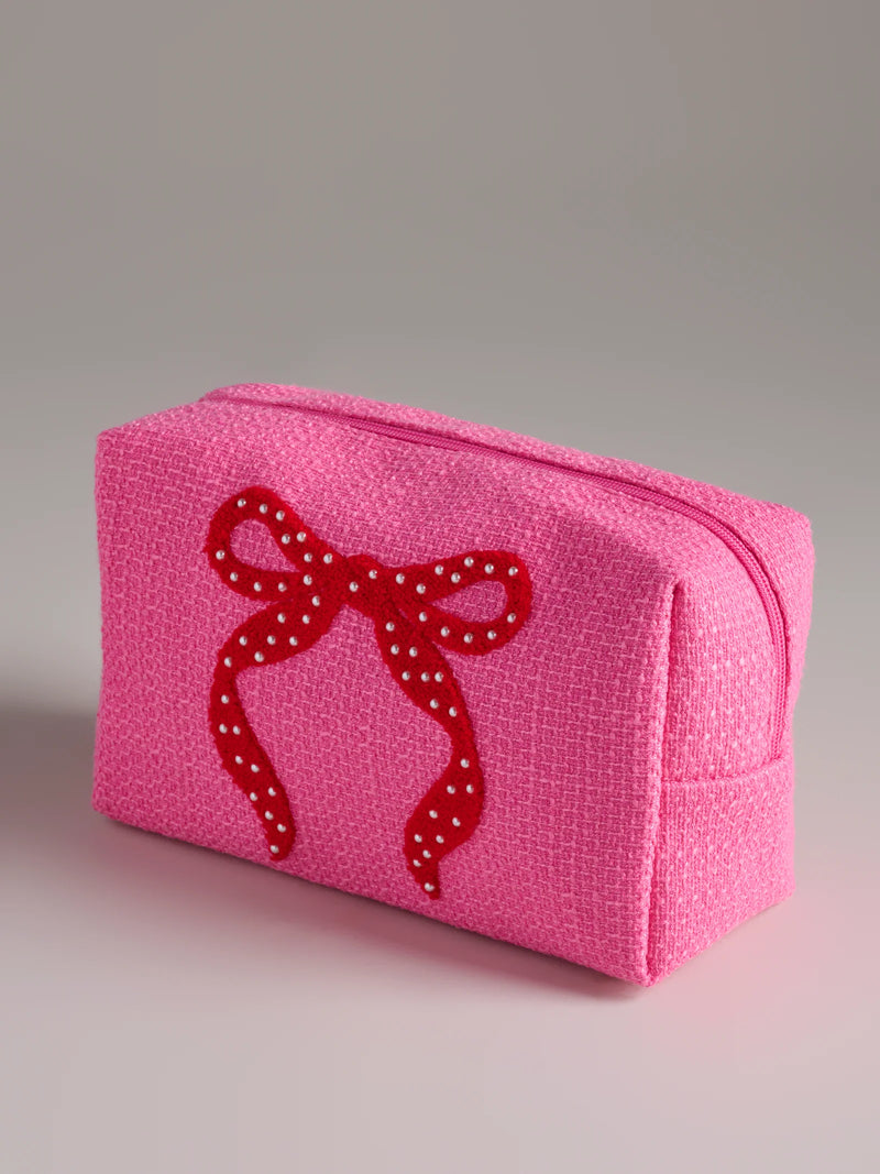 Large Mara Bow Zip Pouch in Pink