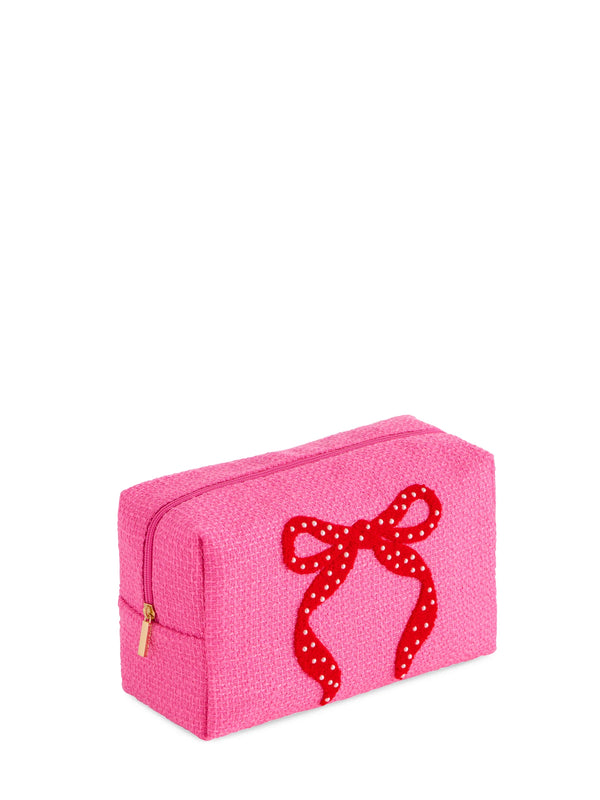 Large Mara Bow Zip Pouch in Pink