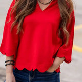 Scallop Hem Detail Top in Red