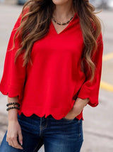 Scallop Hem Detail Top in Red