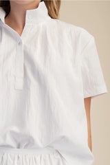 Stand Collar Short Sleeves Shirt in White
