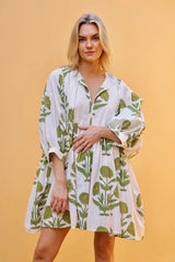 Taj Mini Dress in Green Flower