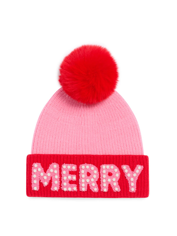 "Merry" Beanie with Pearls in Pink