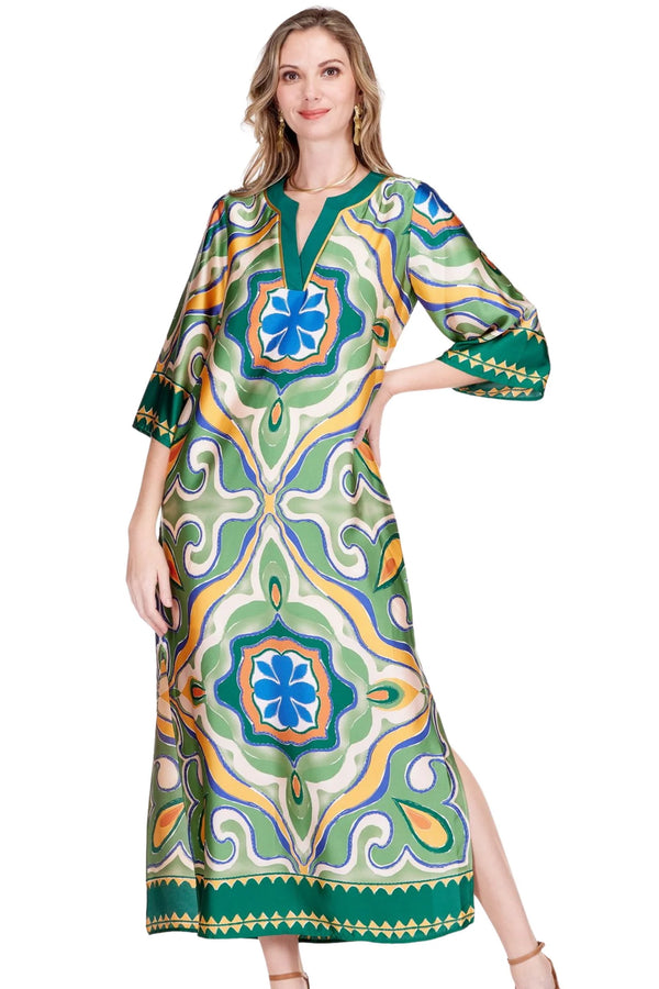 Moroccan Tile Trimmed Maxi Dress