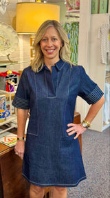 Denim Collared V Neck Dress