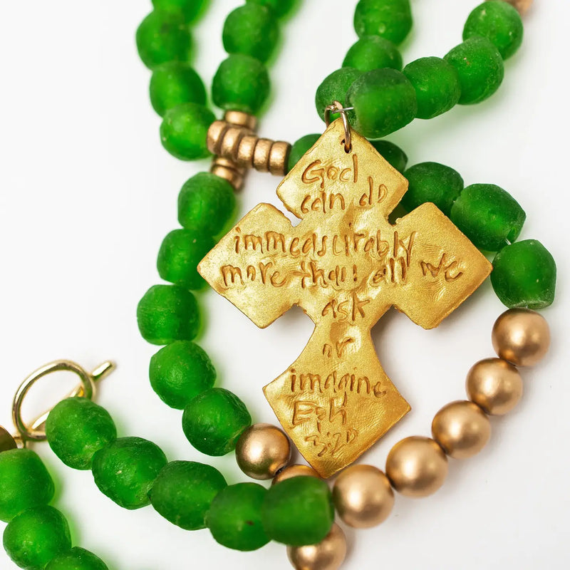 Green African Glass with Amy Cross Necklace