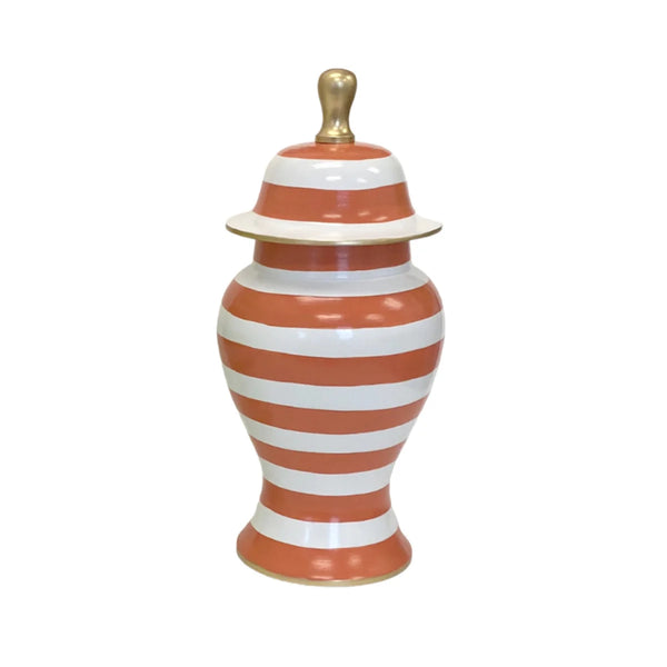 Dana Gibson Small Coral Stripe Ginger Jar