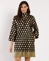 Jude Connally Helen Dress in Cotton Voile - Foulard Border Black Gold
