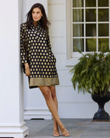 Jude Connally Helen Dress in Cotton Voile - Foulard Border Black Gold