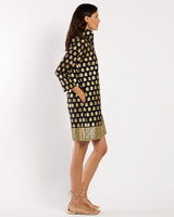 Jude Connally Helen Dress in Cotton Voile - Foulard Border Black Gold