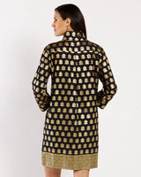 Jude Connally Helen Dress in Cotton Voile - Foulard Border Black Gold