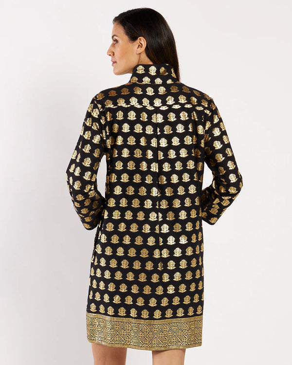 Jude Connally Helen Dress in Cotton Voile - Foulard Border Black Gold