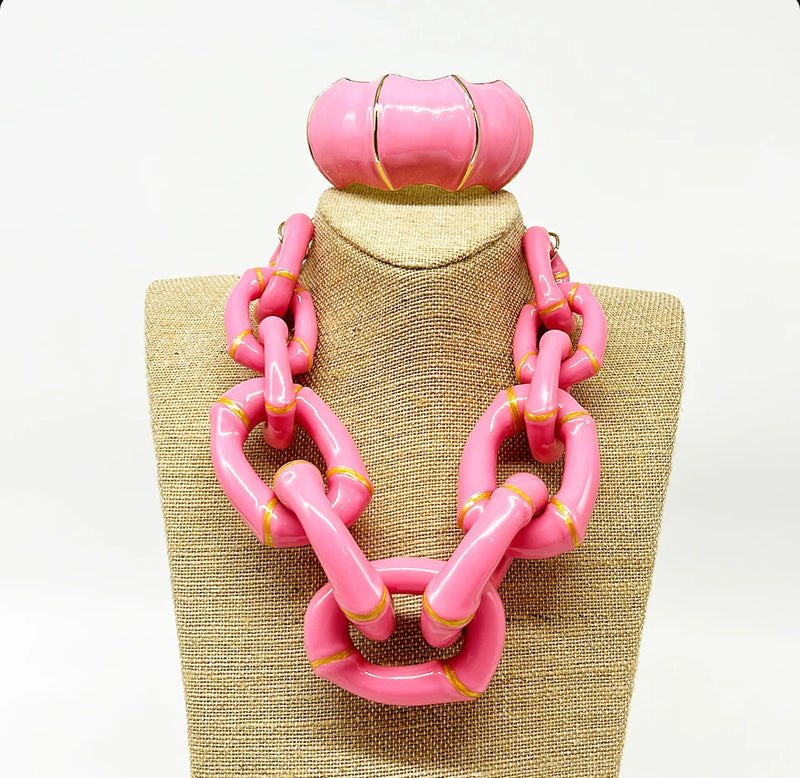Parker Kennedy - "The Michelle" Bamboo Link Necklace - Yellow or Pink Option