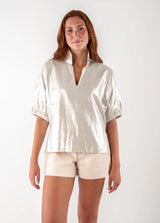 Emily McCarthy Poppy Top in Platinum Metallic Linen