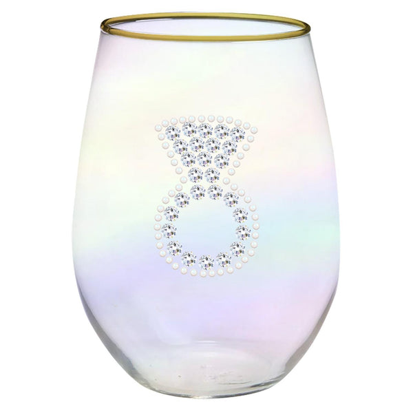 Stemless Wine Glass with Rhinestone Ring