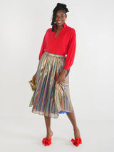 Emily McCarthy Pleated Midi Skirt in Tinsel Metallic Silk