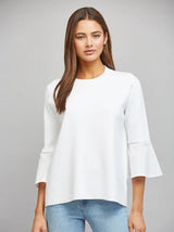 Contrast Flare Bell Slv Mixed Media Sweater