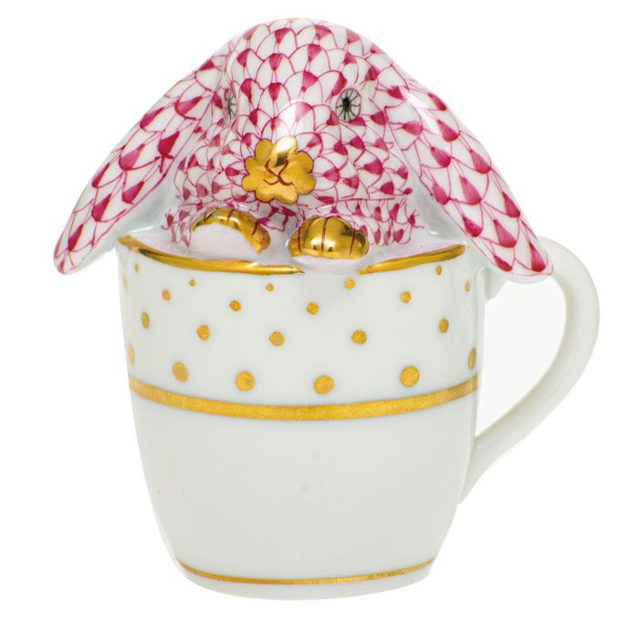 Herend Tea Cup Bunny in Raspberry