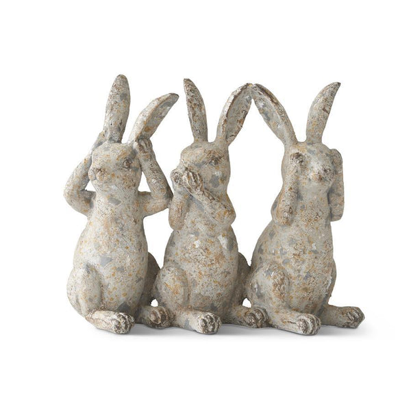 Set of 3 Gray Bunnies - Hear No Evil, Speak No Evil, See No Evil