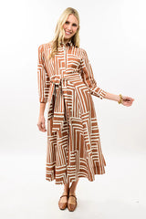 Caramel Geometric Shirt Dress
