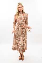 Caramel Geometric Shirt Dress