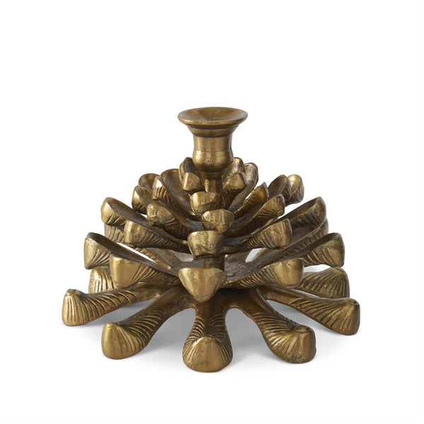 6.75 Inch Antique Gold Metal Pinecone Taper Candleholder