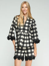 Black Check Blouse with Cuff