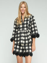 Black Check Blouse with Cuff