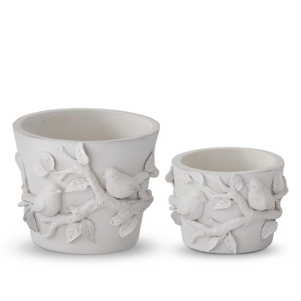 Bird Patterned White Resin Container (Two Size Options)