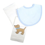 3 Marthas Blue Lab Puppy Bib and Burp Box Set