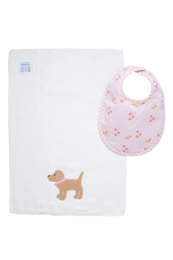 3 Martha's Puppy Basic Bib and Burp Boxed Set (Two Color Options)