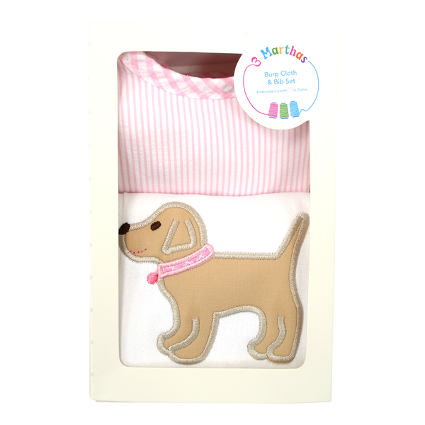 3 Marthas Pink Lap Puppy Bib and Burp cloth Set