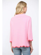 Pink and Coral Scalloped Edge Sweater