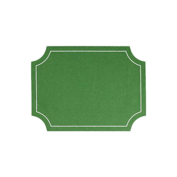 Vietri Set of 4 Tessuti Sage Green Rectangular Placemats with White Stitching