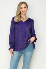 JOH Abigail Stretch Suede Top in Purple