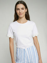 White T-Shirt with Lace Sleeve