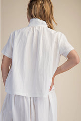 Stand Collar Short Sleeves Shirt in White