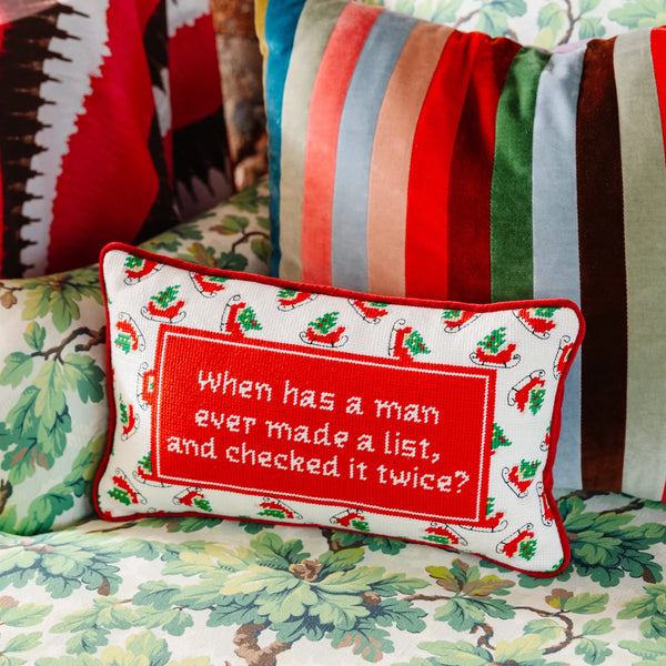 "Check it Twice" Needlepoint Pillow