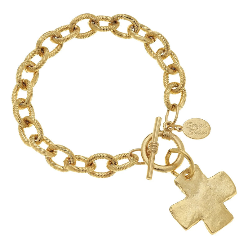 Susan Shaw Handcast Gold Cross Toggle Bracelet