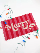 "Merry" Scalloped Doormat in Pink & Red