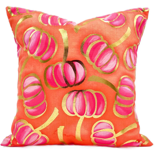 Golden Pink Falling Pumpkins Pillow Velvet