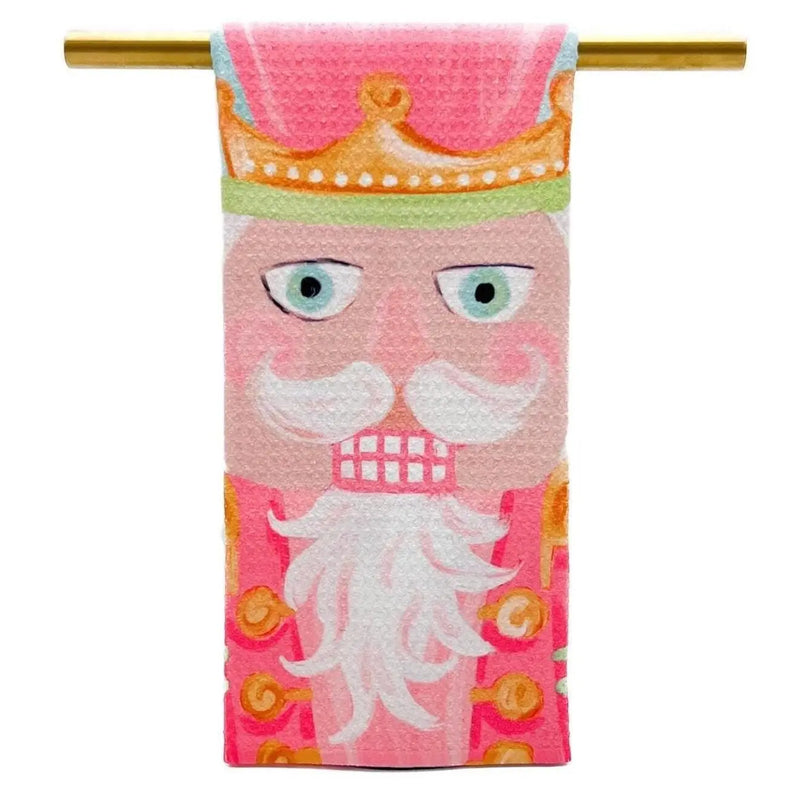 Pink and Mint Mr. Nutcracker Tea Towel - Christmas Towel